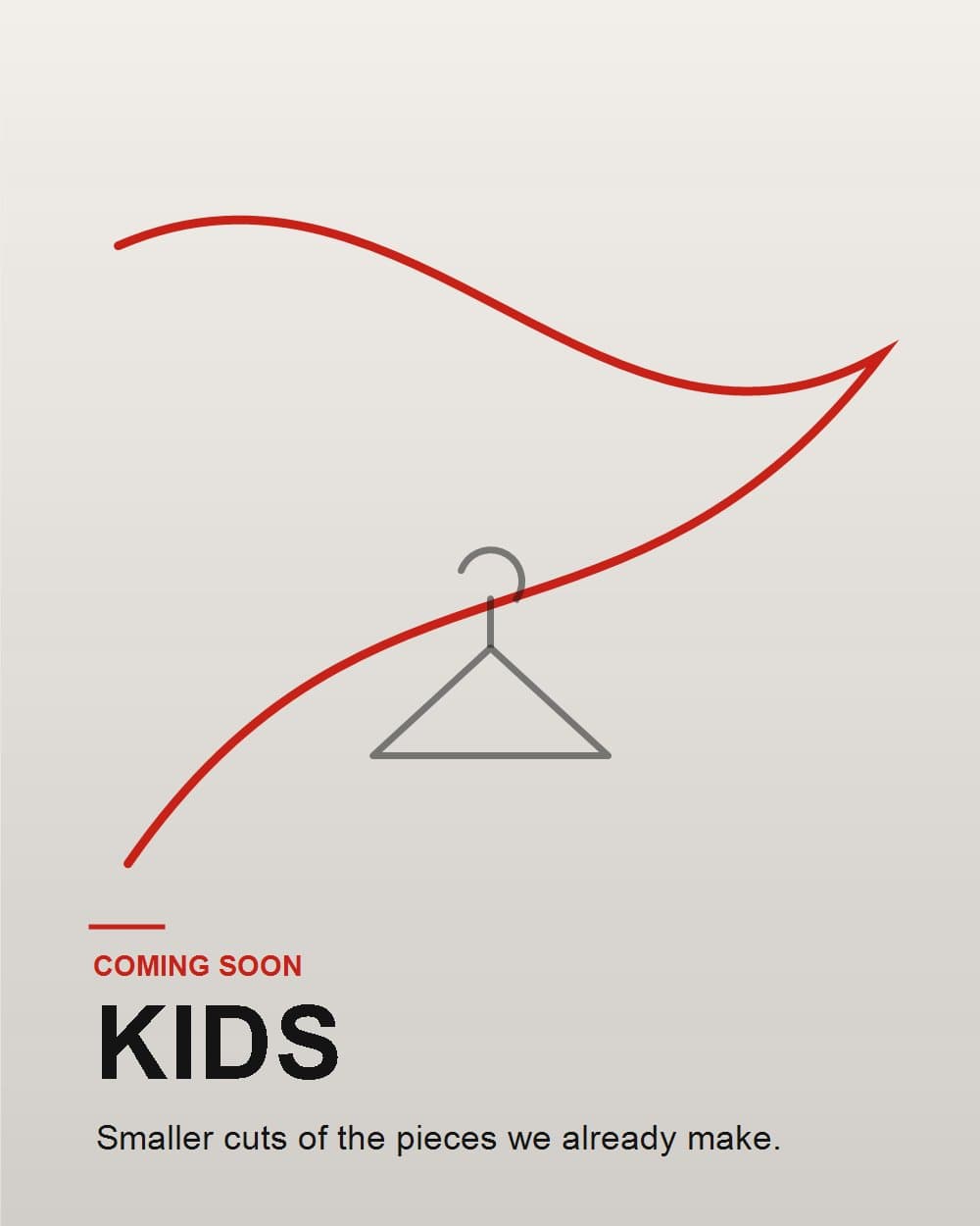 Threads by RZN Kids — coming soon. A red thread and a drawn hanger on an off-white ground