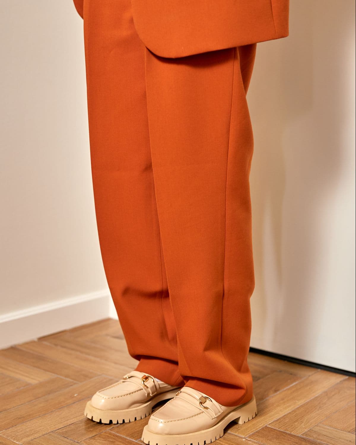 Model in wide-leg Threads by RZN trousers